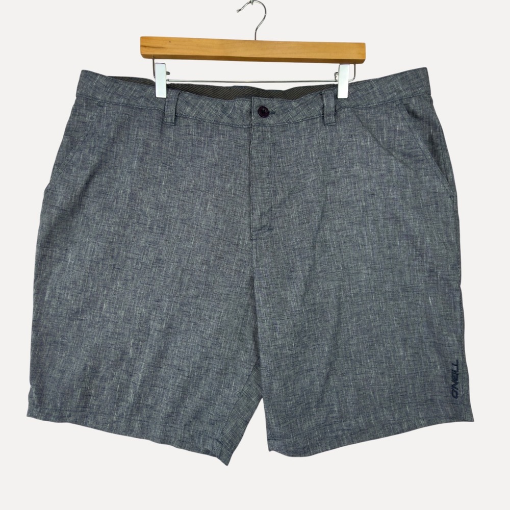 O'Neill Men's Shorts 44 Chambray Blue Heathered Slub Flat Front Walk Preppy